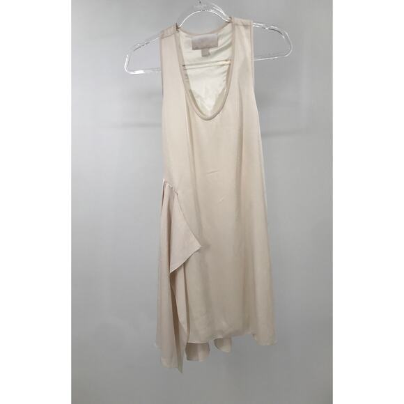 Morgan Carper Ivory Sleeveless Asymmetrical Side Ruffle Shift Dress Size 4 - Picture 13 of 13